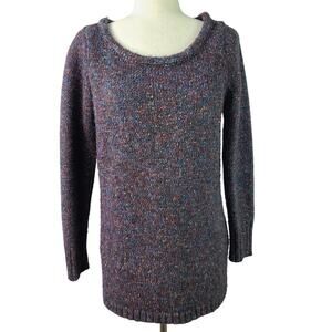 Boston Proper Blue Yellow Red Fleck Chunky Scoop Neck Tunic Sweater Small